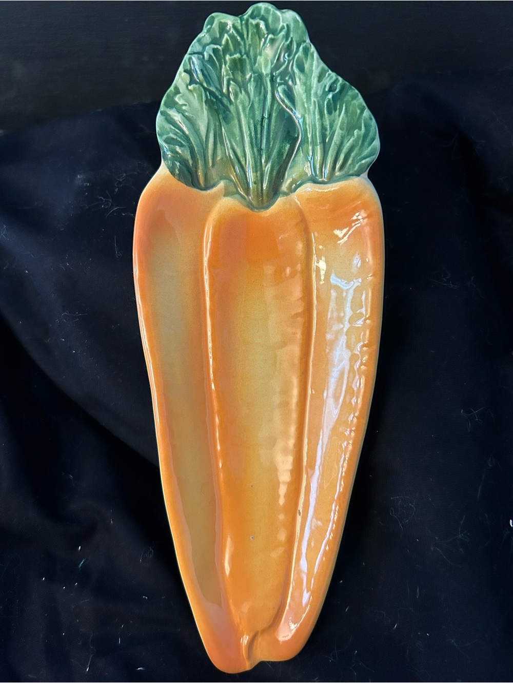 Hand Painted Ceramic Carrot Shaped Dish or Spoon Rest